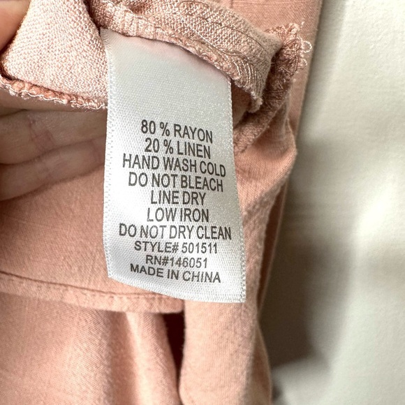 Women’s Monteau Los Angeles Ruffled Sleeve Button Dress Linen Blend Blush Size M - Picture 6 of 10